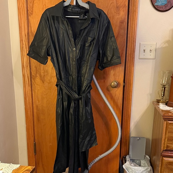 Eloquii Dresses & Skirts - Eloquii Black Button-Up Faux Leather Dress Sz 16 good condition